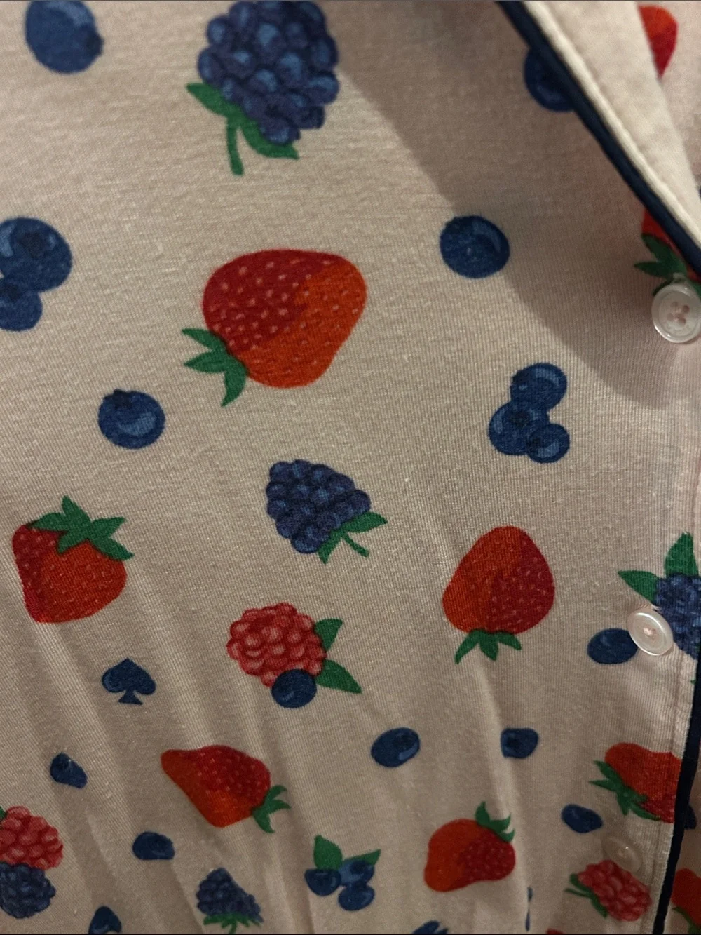 Kate Spade Pink Short-Sleeve Button-Down Top with Red & Blue Fruit Print